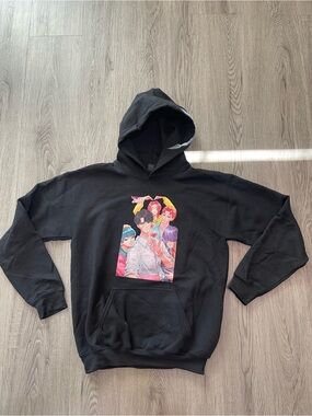 K Pop demon hunters SAJA BOYS Black Graphic Hooded Sweatshirt